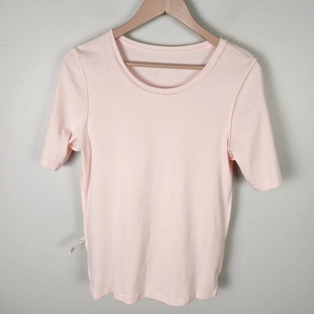 NWT Chico's Bella‎ Top Basic Knit Short Sleeve T-Shirt Whisper Pink (1/ M) #648 - Picture 5 of 11